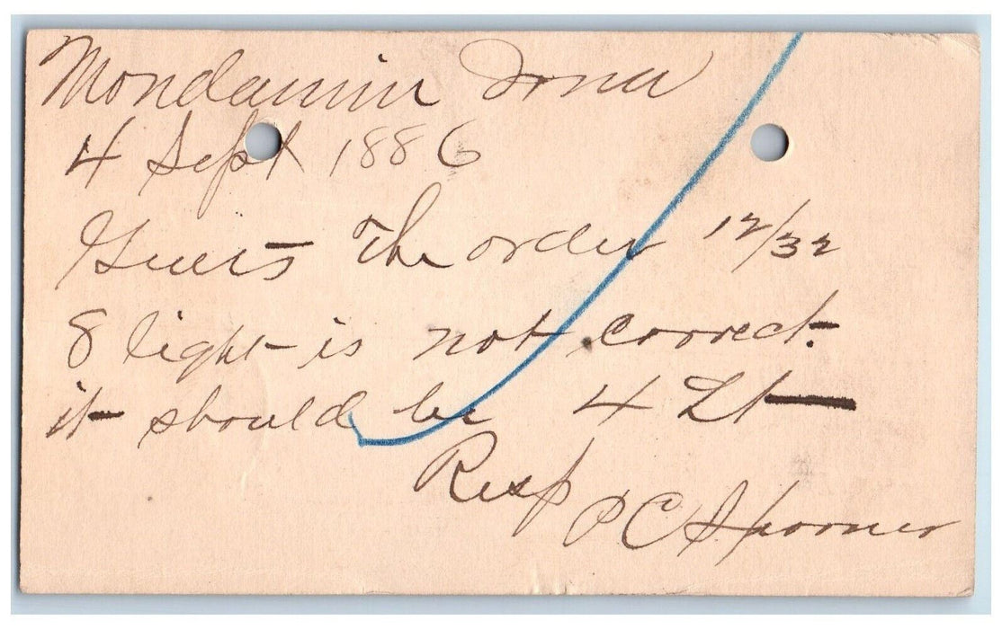 1886 Lumber Order WJ Young & Co. Mondamin Iowa IA Clinton IA Postal Card