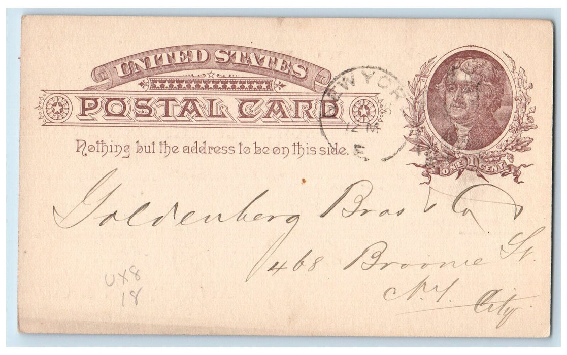1888 Aitken Son & Co. Goldenberg Bros & Co Broadway New York City NY Postal Card