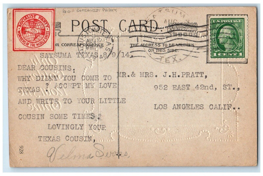 1948 Lake View Golden Hours Be Thine Socialist Party Houston Texas TX Postcard
