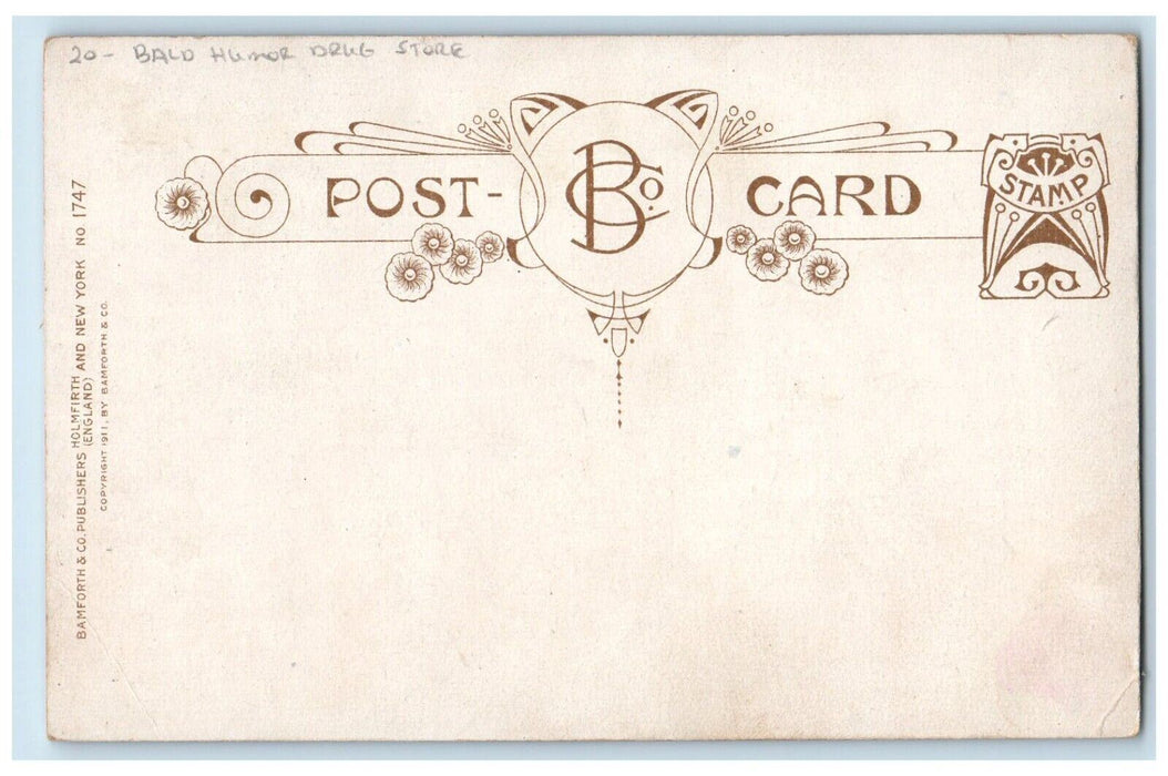 c1910's Man Bald Hair Falling Out Drug Store Humor Bamforth Antique Postcard