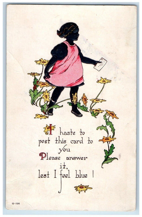 1917 Black Americana With Letter Flowers Burdette Maryland MD Antique Postcard