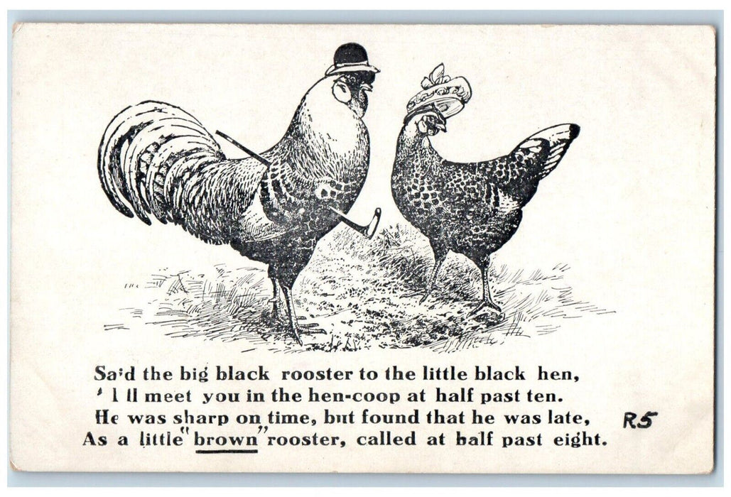 c1910's Anthropomorphic Pimp Rooster Risque Humor Unposted Antique Postcard