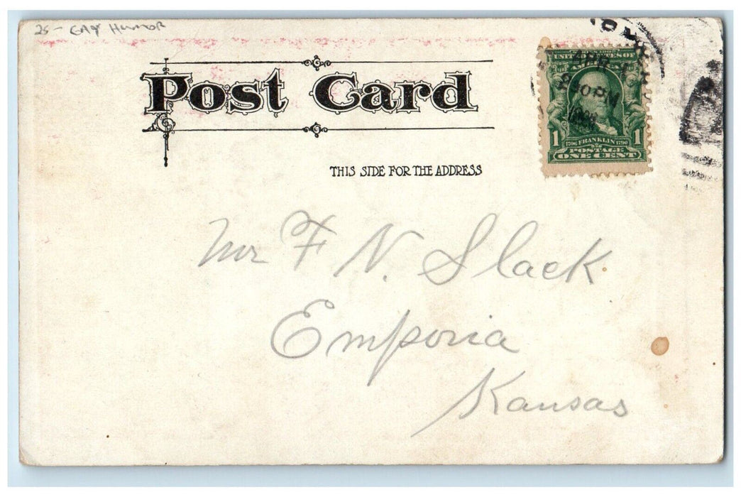 1908 Gay You May Be Straight But You Look Crooked Emporia Kansas KS Postcard