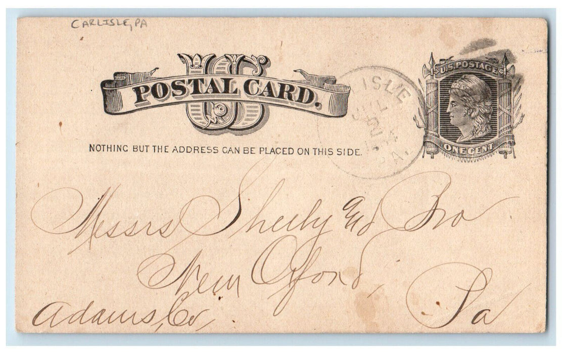 1884 Sherly & Bro Coyle Bros. Carlisle Pennsylvania PA Adams Co. PA Postal Card