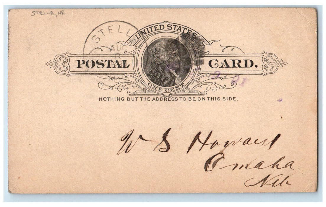 1891 WS Howard Stella Nebraska NE Omaha NE Antique Posted Postal Card