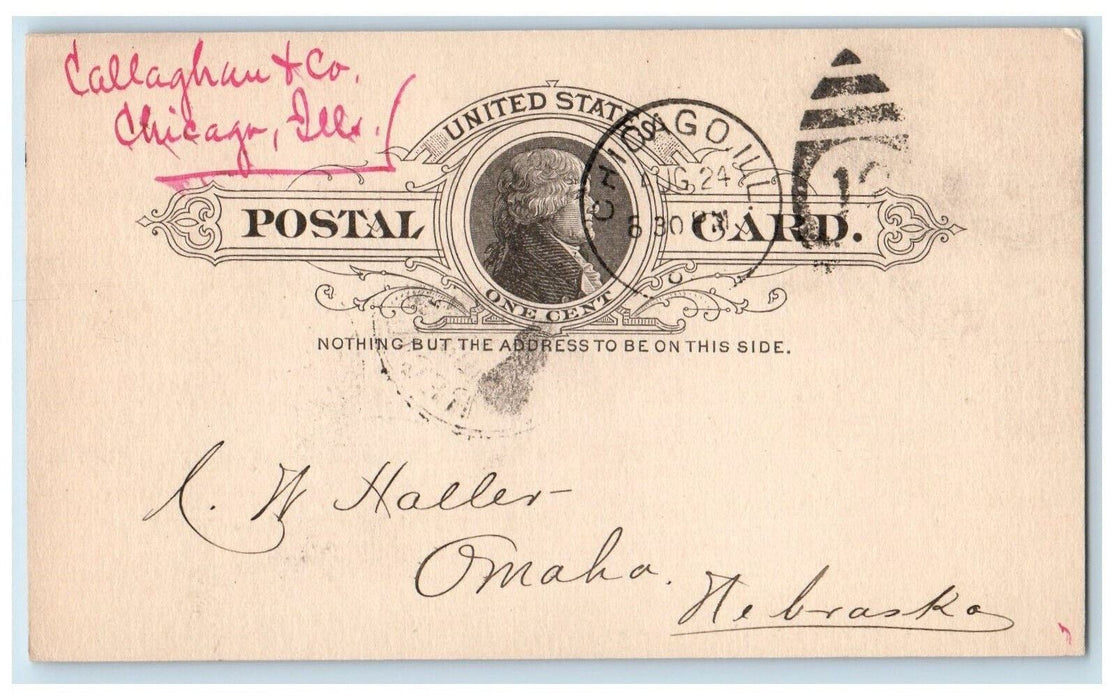 1887 Bought of Callaghan & Co. Chicago Illinois IL Omaha NE Postal Card