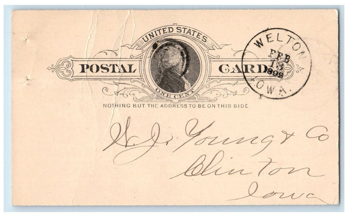 1892 Webster & Dobler Welton Iowa IA Clinton IA Antique Posted Postal Card
