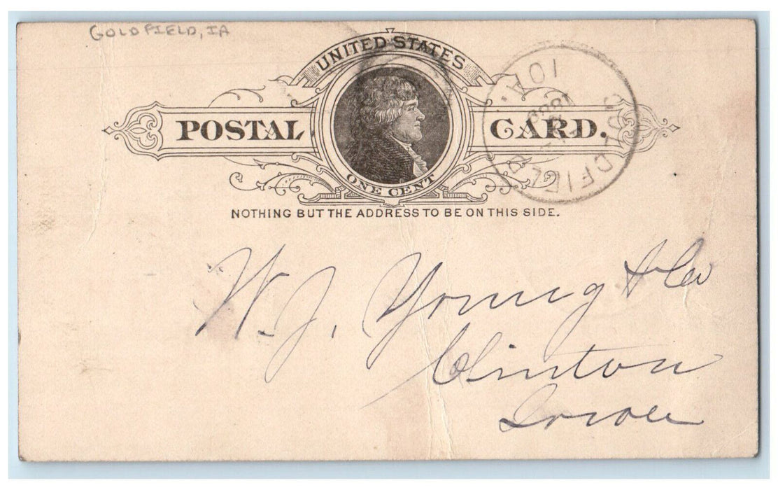 1889 Lumber Order WJ Young & Co. Goldfield Iowa IA Clinton IA Postal Card