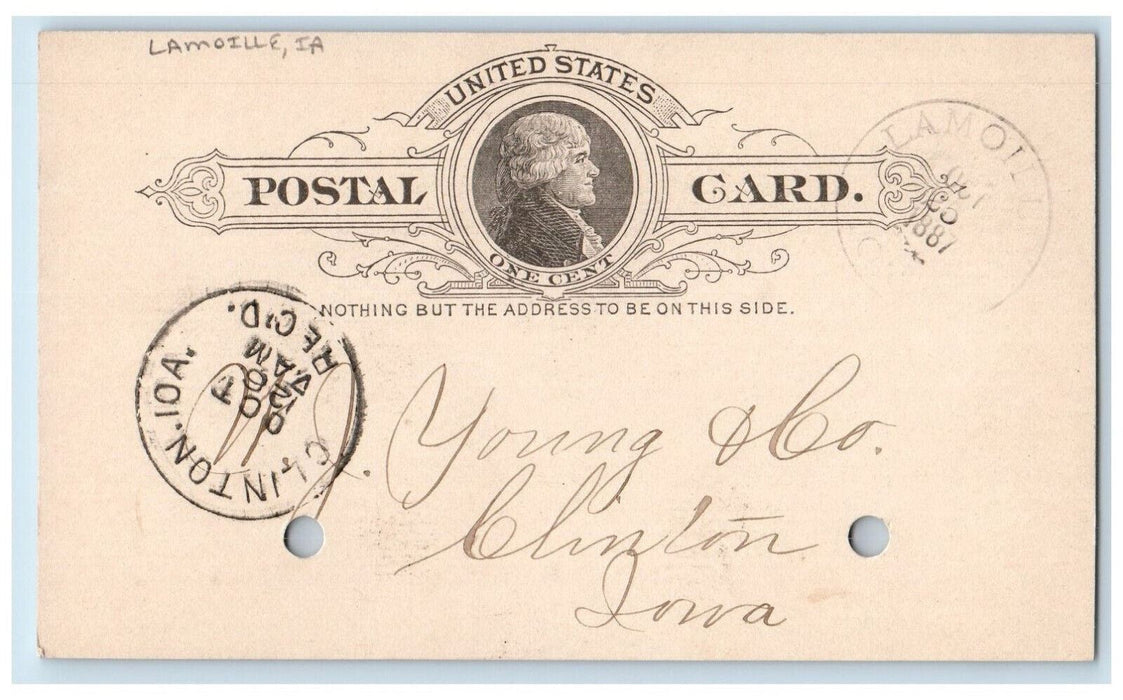 1887 Add Lumber Order Kimfall and Barner Lamoille Iowa IA Clinton IA Postal Card