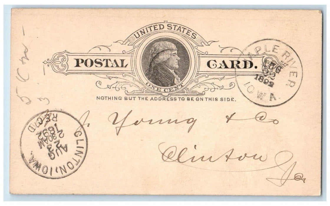 1892 Cars Loading Lumber Maple River Iowa IA Clinton IA Antique Postal Card