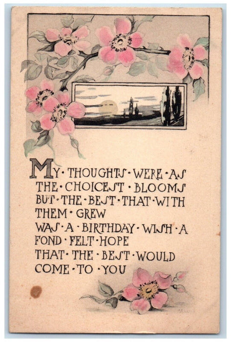 c1910's Birthday Message Arts Crafts Flowers Washington DC Antique Postcard