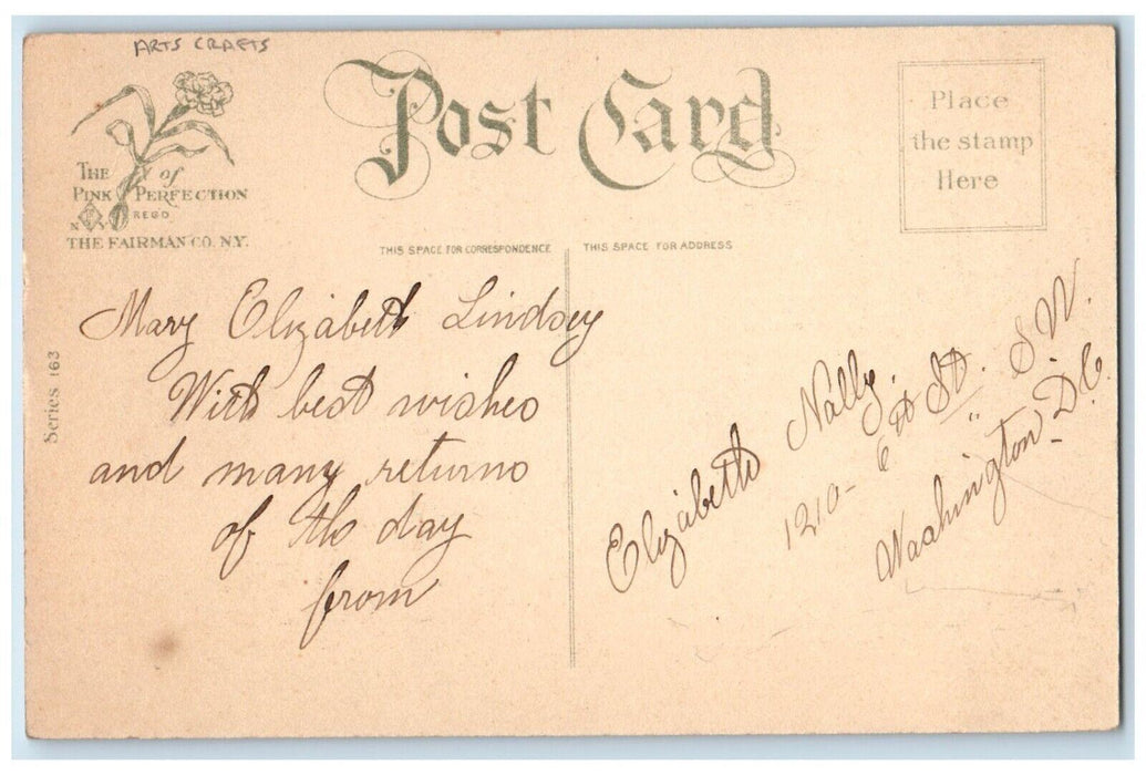 c1910's Birthday Message Arts Crafts Flowers Washington DC Antique Postcard