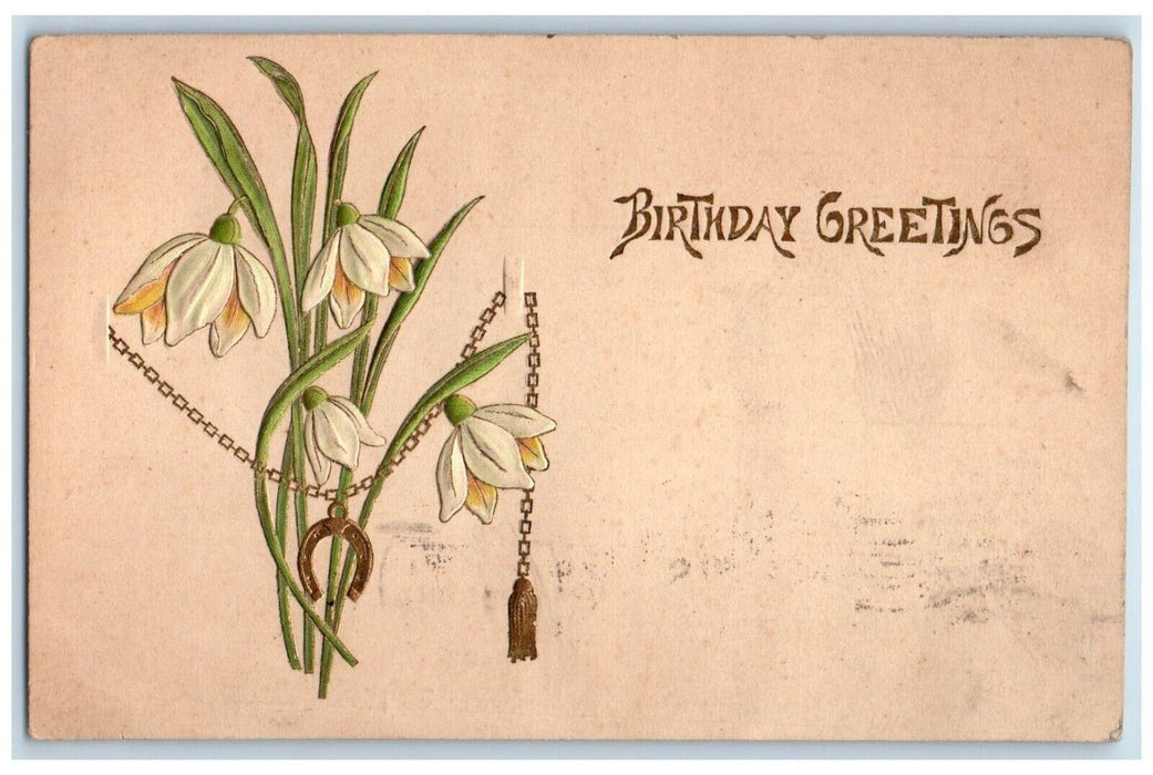 1910 Birthday Greetings Flowers Horseshoe Art Nouveau Washington DC Postcard