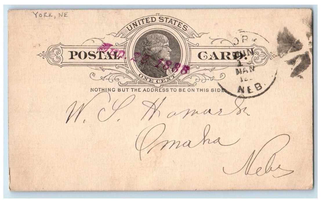 1888 Price of Clear Machine York Nebraska NE Omaha NE Antique Postal Card