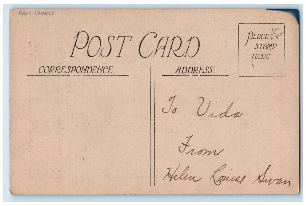 c1910's Birthday Arts Crafts Sailboat And Trees Posted Antique Postcard
