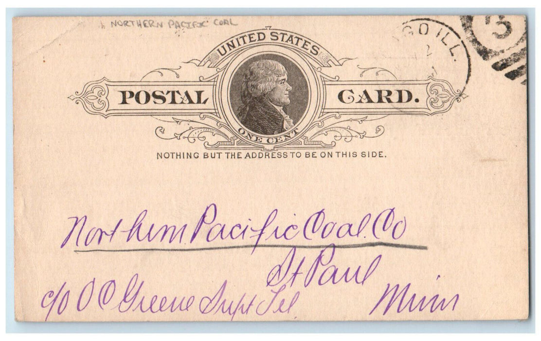 1887 Western Electric Company Northern Pacific Coal Chicago IL Postal Card