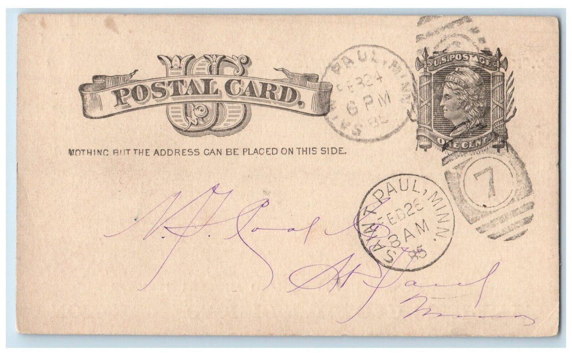1885 Northern Pacific Railroad Company St. Paul Minnesota MN Posted Postal Card