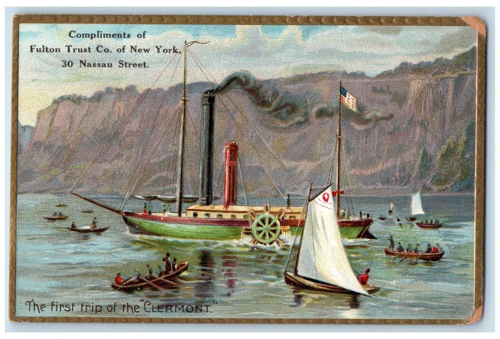 c1910's The First Trip Of The Clermont Steamboat Robert Fulton Tuck's Postcard