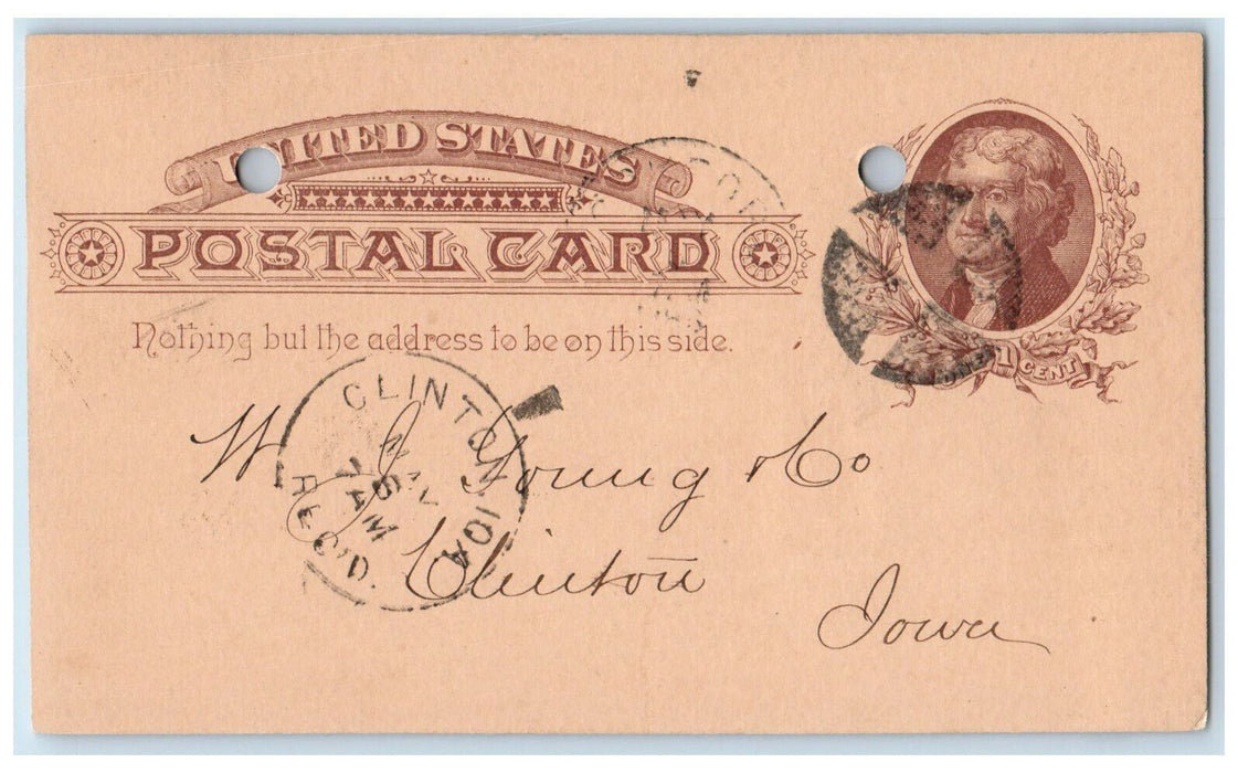 1886 Thomas Scott & Co. Rockford Illinois IL Clinton Iowa IA Postal Card