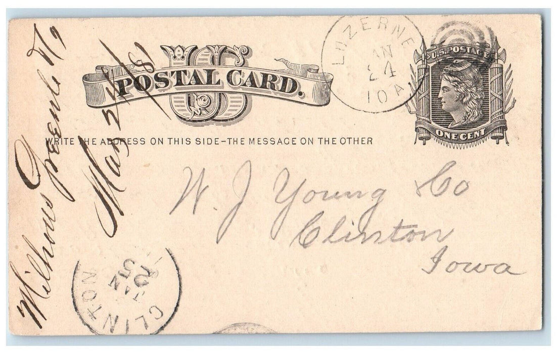 1881 Price List of Lumber Luzerne Iowa Clinton IA Antique Postal Card