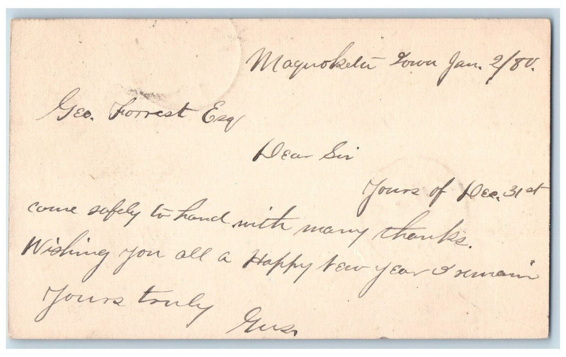 1880 Greetings Happy New Year Maquoketa Iowa IA Clinton IA Postal Card