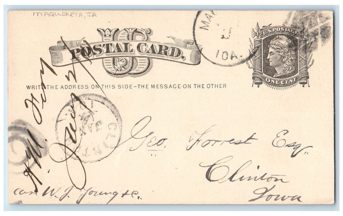 1880 Greetings Happy New Year Maquoketa Iowa IA Clinton IA Postal Card
