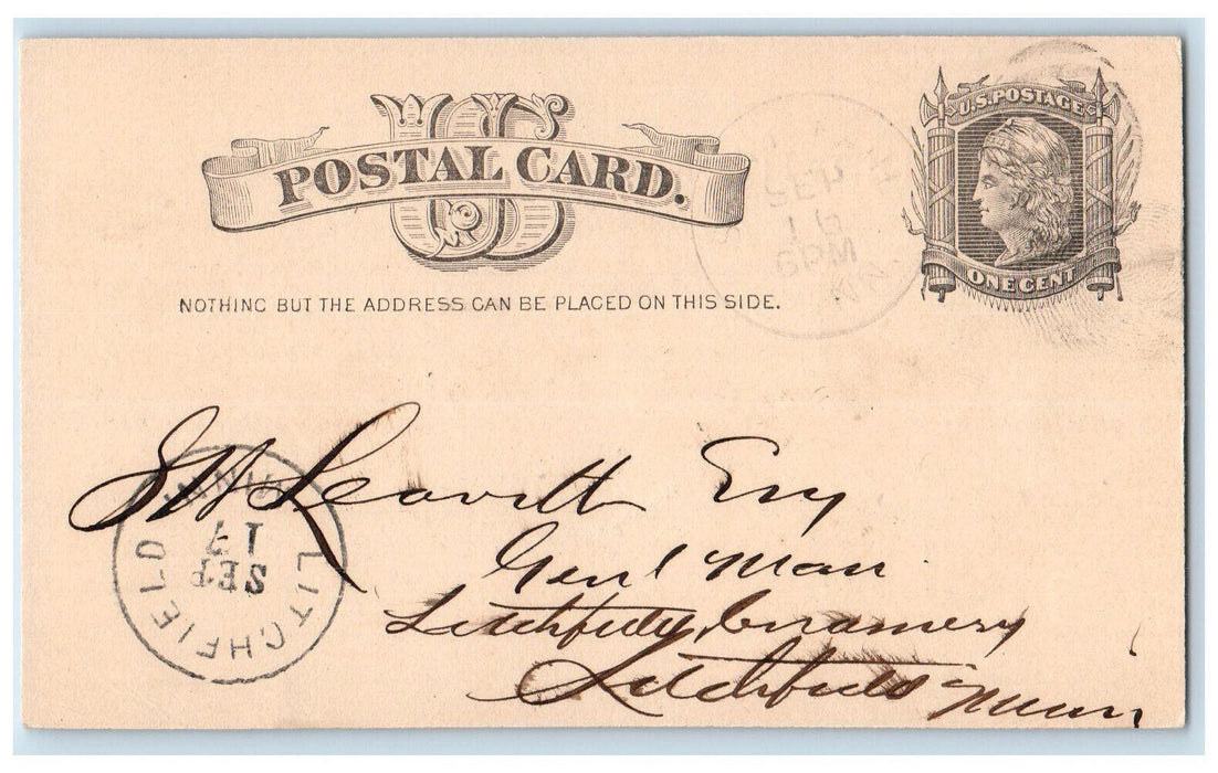 1882 Strong Hackett & Co. St. Paul Minnesota MN Litchfield MN Postal Card