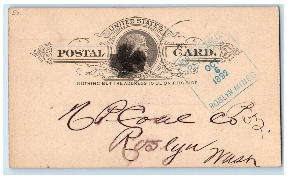 1892 Northern Pacific Railroad Rosalia Washington WA Posted Postal Card