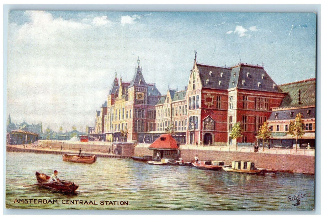 c1910 Boating Amsterdam Centraal Station Netherlands Oilette Tuck Art Postcard