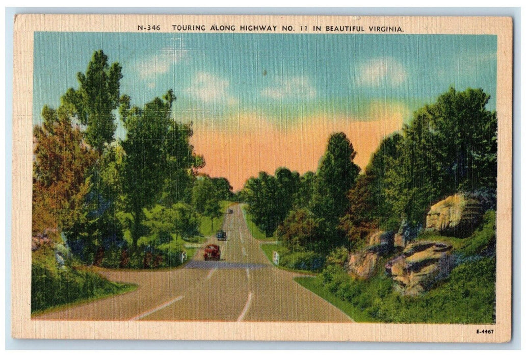 1948 Touring Along Highway Street Road Trees Beautiful Virginia Vintage Postcard