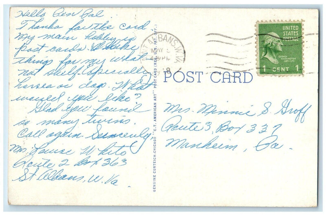 1948 Patrick Street Bridge River Lake Charleston West Virginia Vintage Postcard