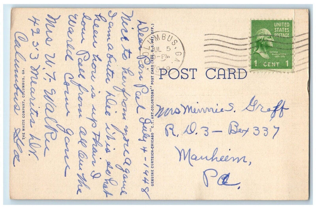 1948 Jordan Vocational High School Exterior Building Columbus Georgia Postcard