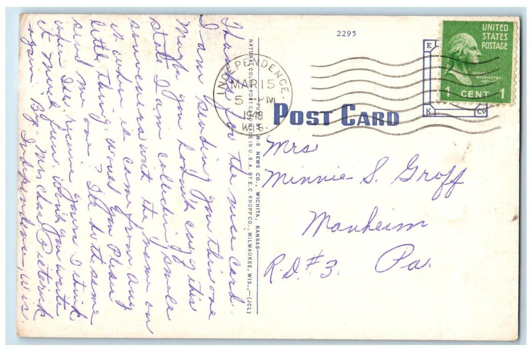 1948 Bethel College Exterior Building Classic Cars Field Newton Kansas Postcard