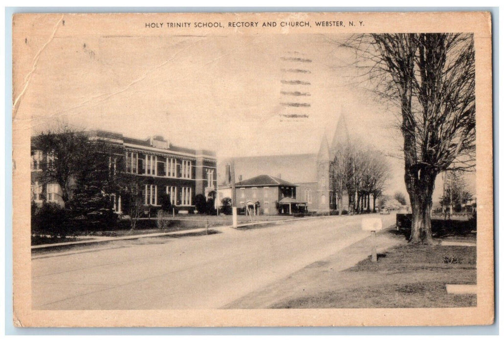 1948 Holy Trinity School Rectory Church Exterior Road Webster New York Postcard