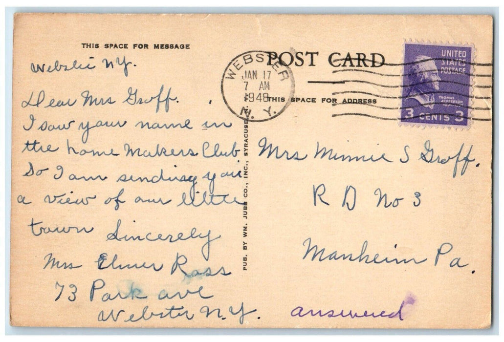 1948 Holy Trinity School Rectory Church Exterior Road Webster New York Postcard