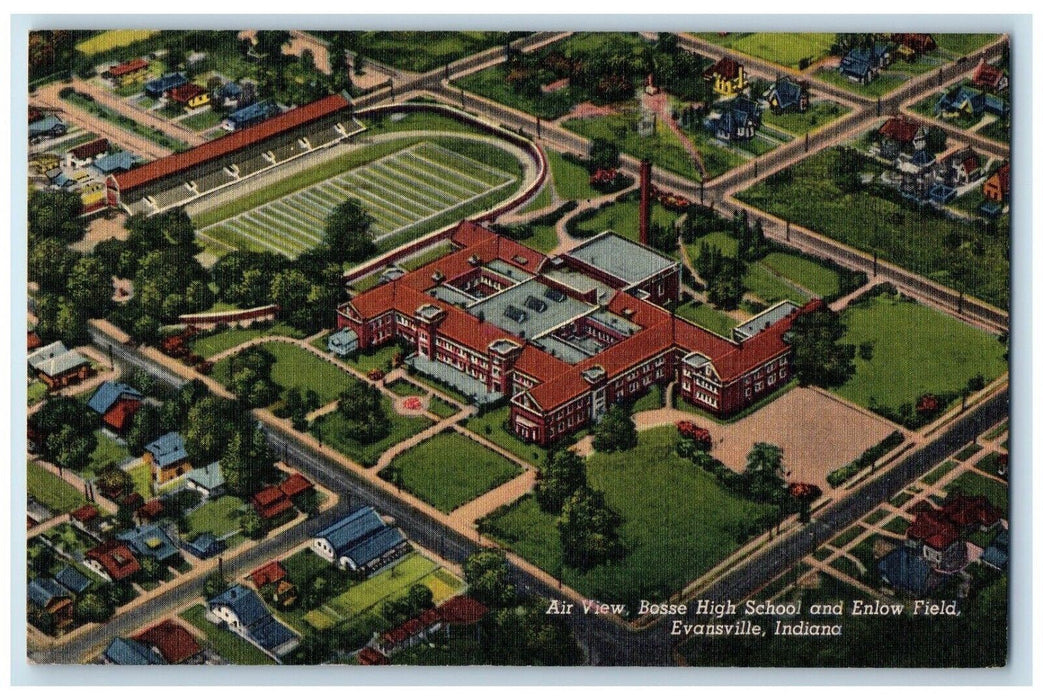 1948 Air View Bosse High School Enlow Field Exterior Evansville Indiana Postcard