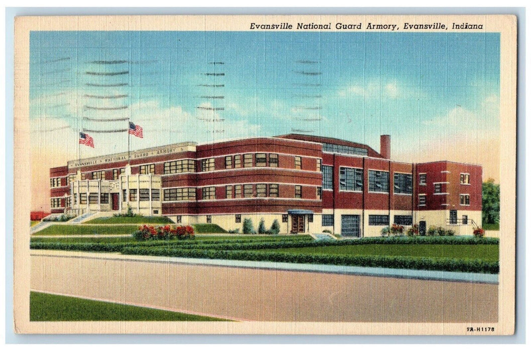 1948 Evansville National Guard Armory Exterior Road Evansville Indiana Postcard