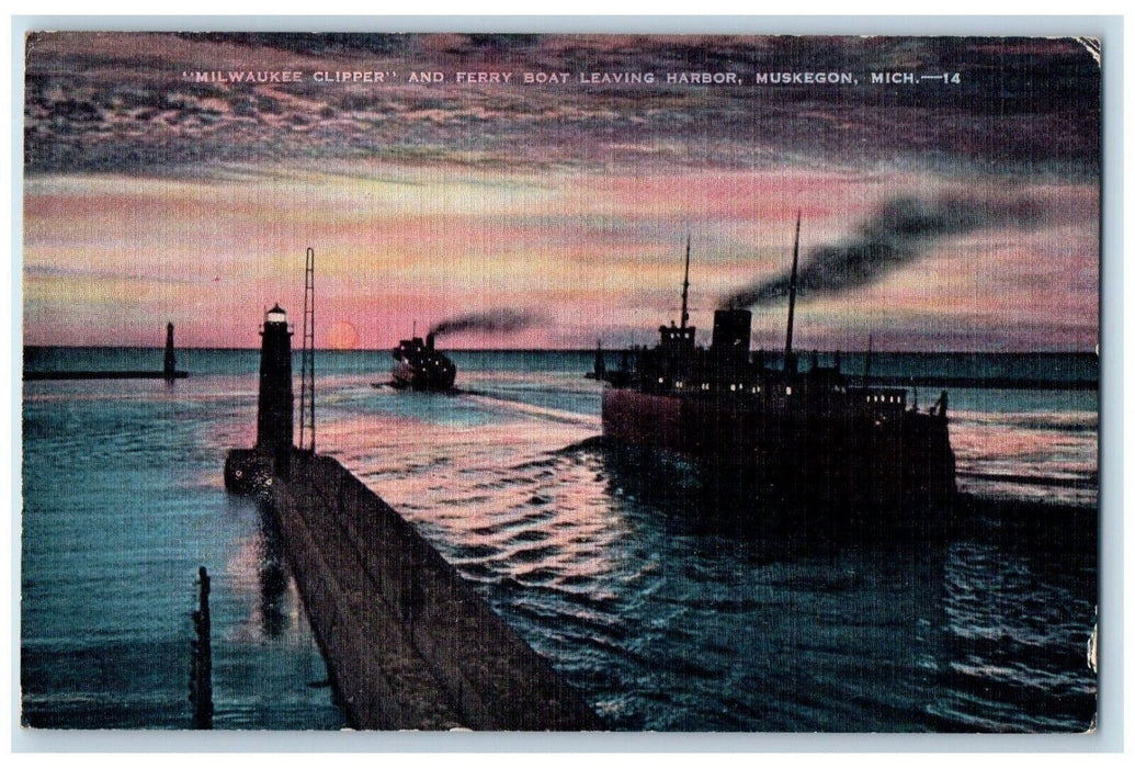 1948 Milwaukee Clipper Ferry Boat Harbor Steamer Muskegon Michigan MI Postcard