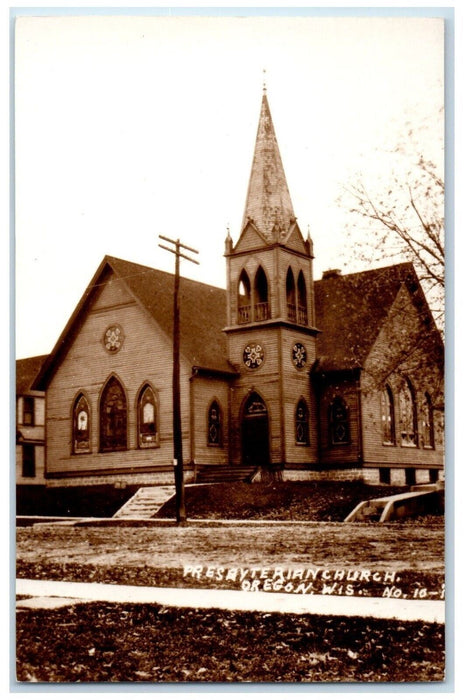 c1940 Presbyterian Church Chapel Exterior Building Oregon Wisconsin WI Postcard