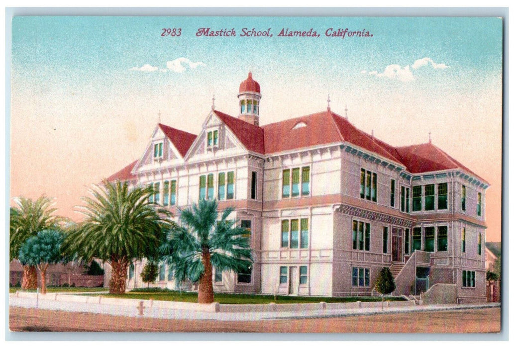 Mastick School Exterior Scene Trees Alameda California CA Antique Postcard
