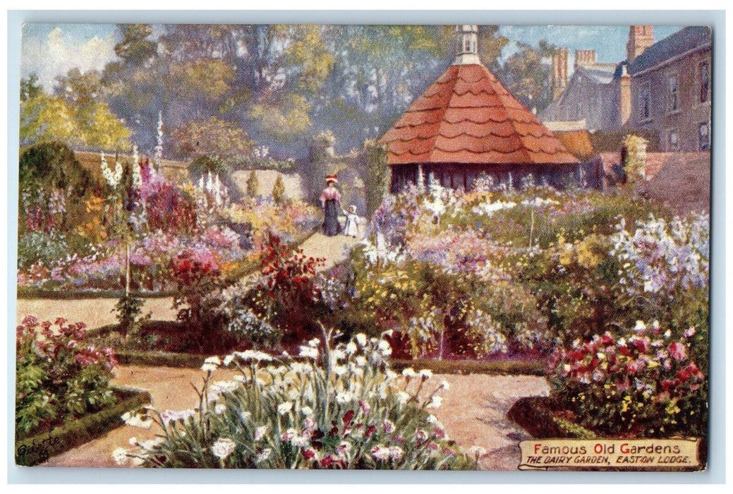 c1910 Famous Old Gardens Dairy Garden Easton Lodge Oilette Tuck Art Postcard