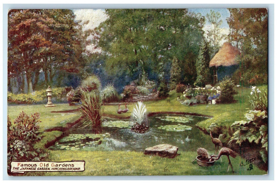 c1910 Old Gardens Japanese Garden Hinchingbrooke Oilette Tuck Art Postcard