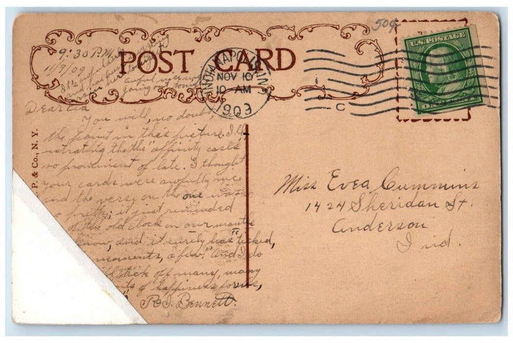 1909 The Affinity Cat Kitten Indianapolis Indiana IN Posted Antique Postcard