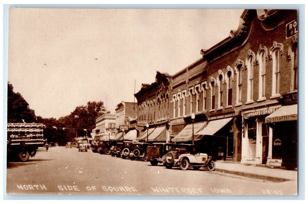 c1950 North Side Square Classic Cars Exterior Building Winterset Iowa Postcard
