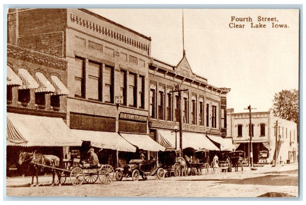 c1950 Fourth Street Horse Carriage Exterior Building Clear Lake Iowa IA Postcard