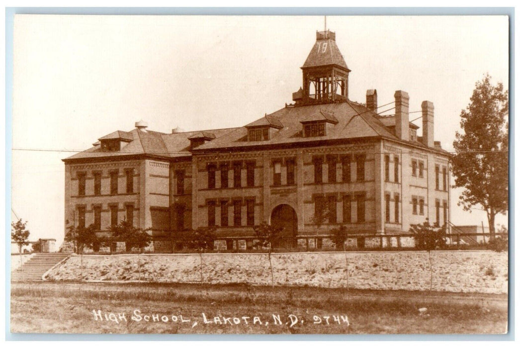 c1950 High School Exterior Building Lakota North Dakota Vintage Antique Postcard