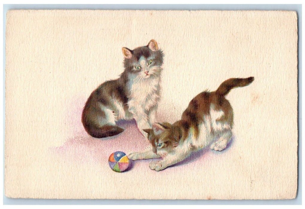 c1910's Cute Cat Kitten Playing Ball France Animal Posted Antique Postcard