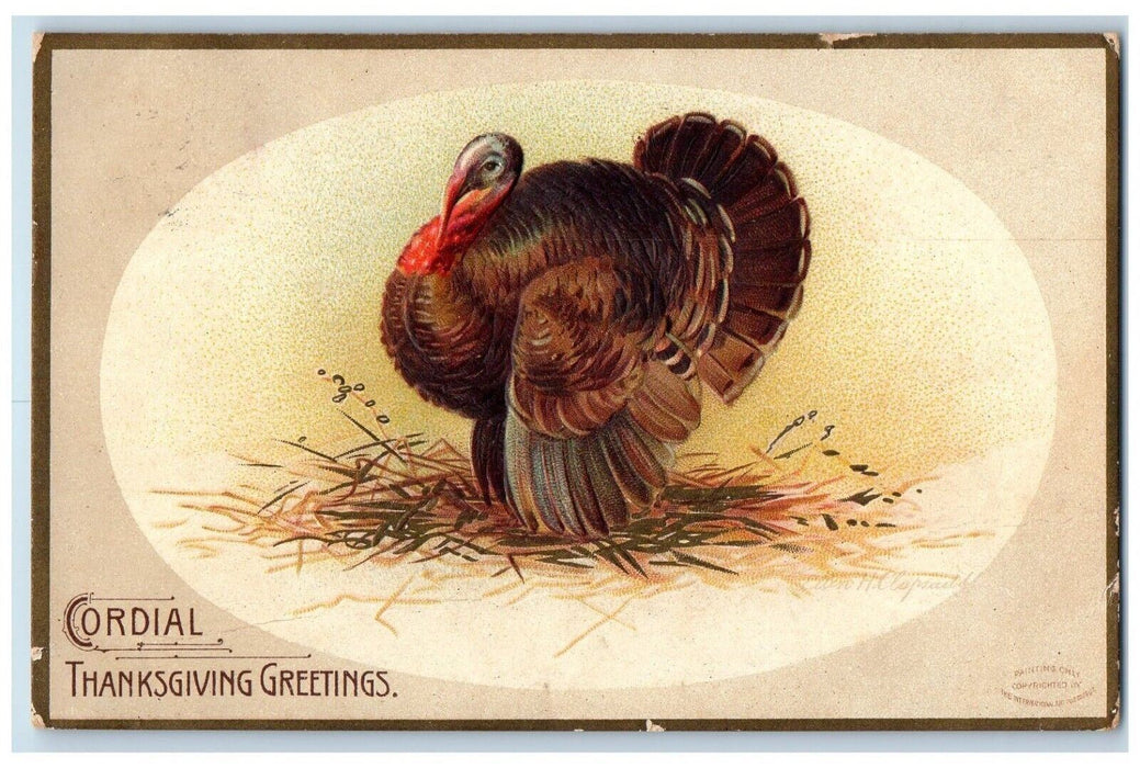 1908 Thanksgiving Greetings Turkey Ellen Clapsaddle Baltimore MD Posted Postcard