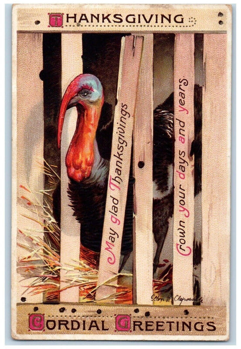 c1910's Thanksgiving Greetings Turkey Ellen Clapsaddle Artist Signed Postcard