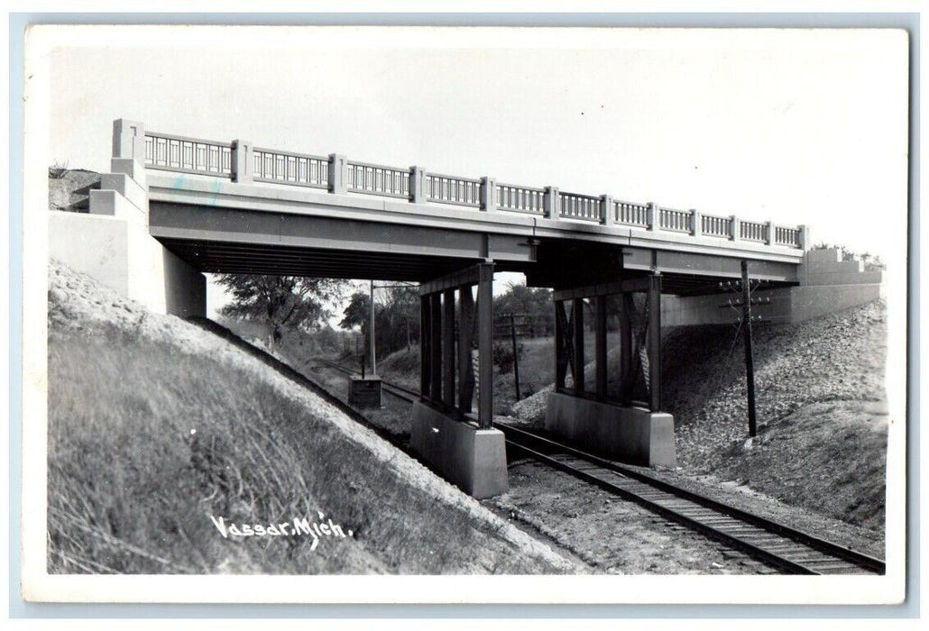 c1940's Railroad Bridge View Vassar Michigan MI RPPC Photo Unposted Postcard